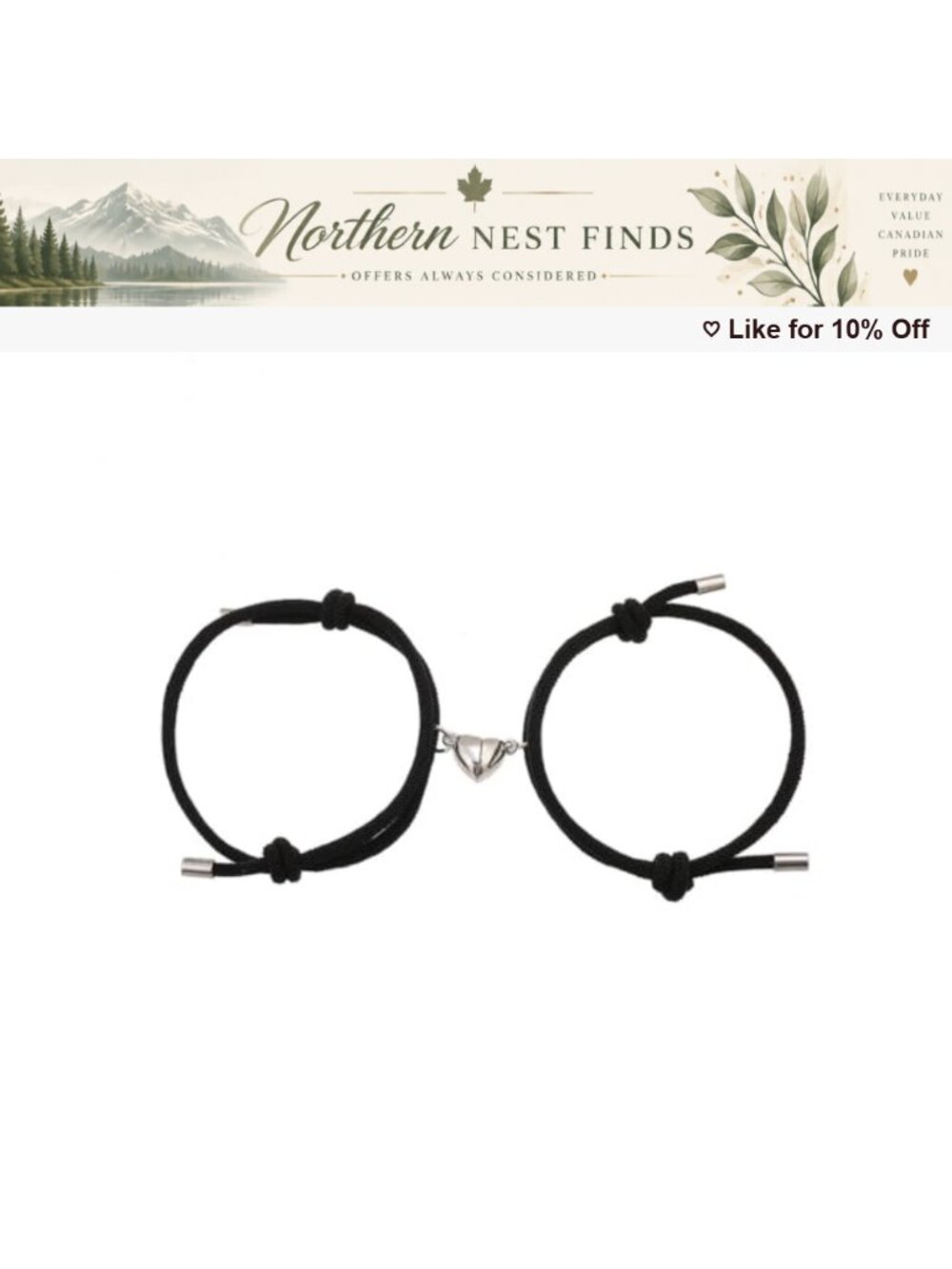 Magnetic Couples Bracelets Nylon Rope Stainless Steel Promise Love Heart